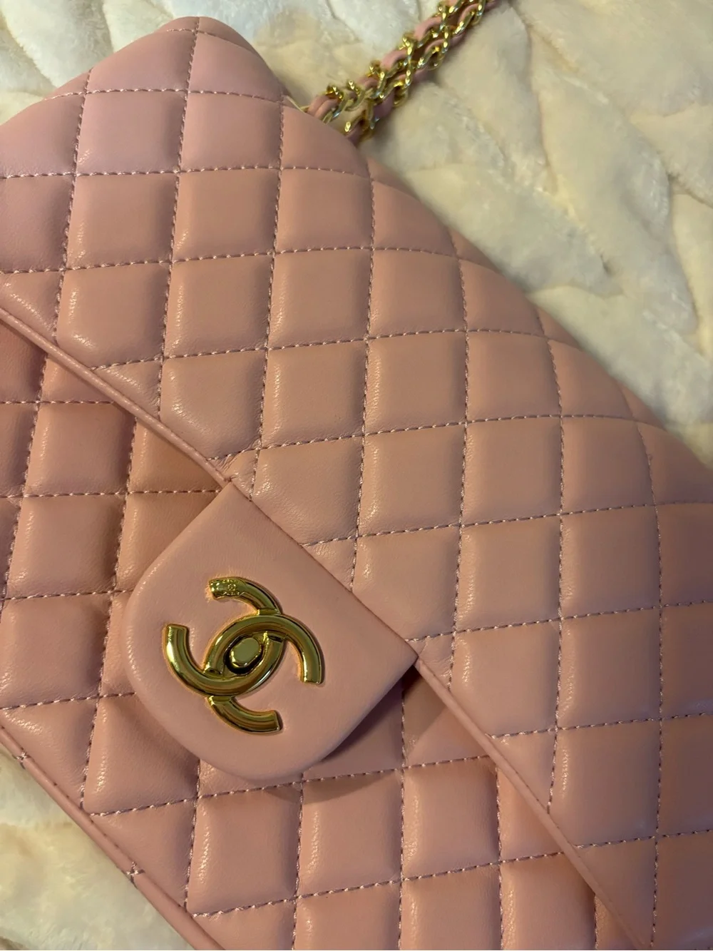 CHANEL Pink Quilted Shoulder Flap Bag with Gold Hardware